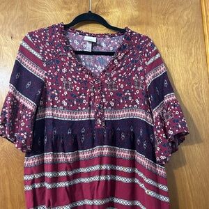 Knox Rose Burgundy Mixed-Pattern Peasant Tunic